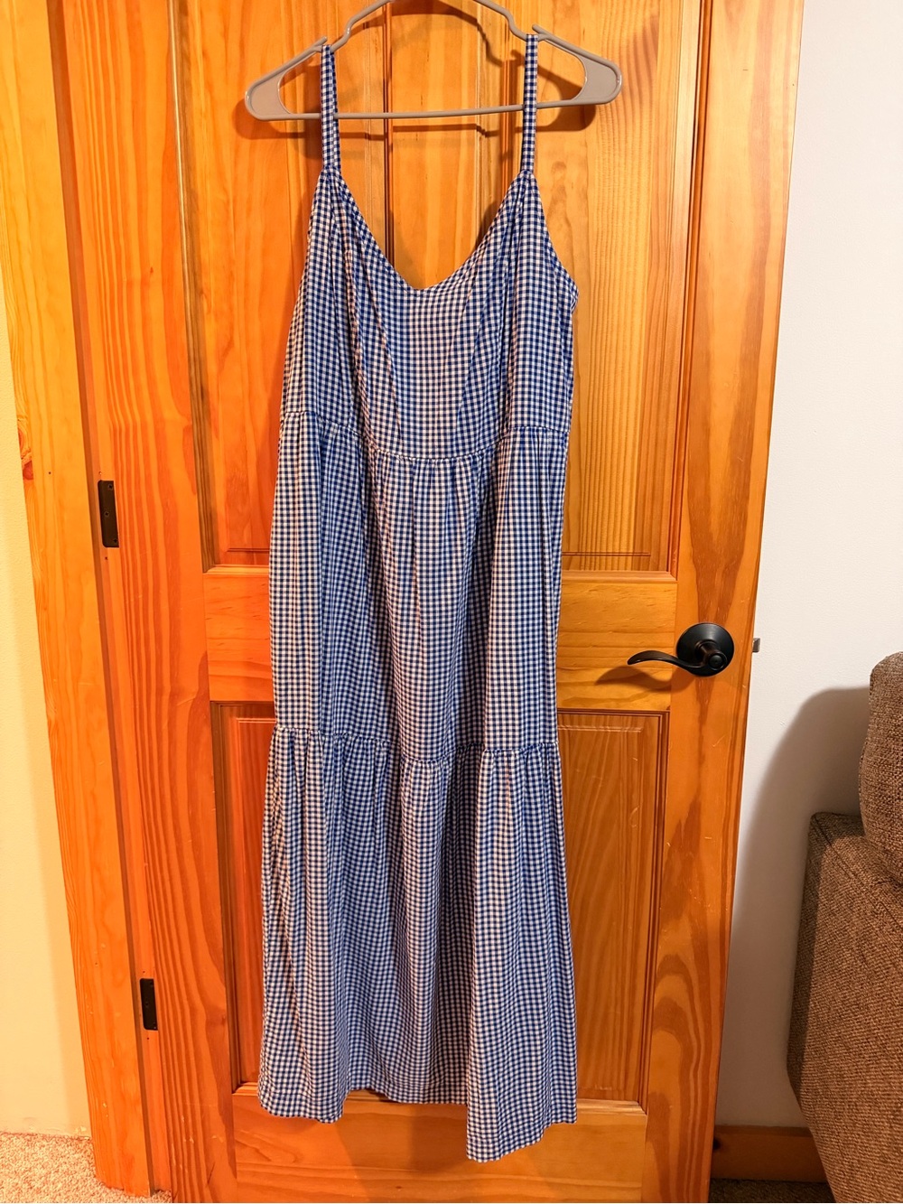 Old Navy Blue Gingham Tiered Spaghetti-Strap Maxi Dress